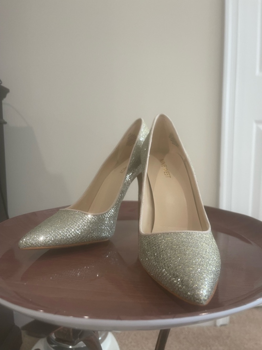 Nine West Glitter Silver Pointed-Toe Heels